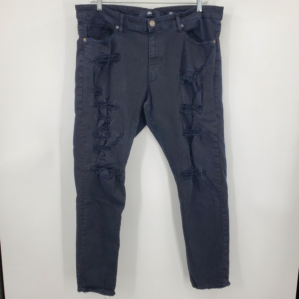 Jordan Craig Sean Black Distressed Ripped Slim‎ Tapered Jeans Mens 42x32